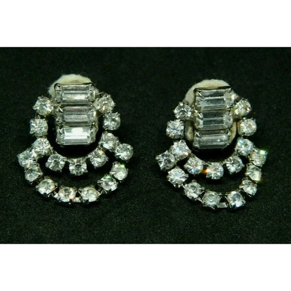 Silver Tone Clear Rhinestone Art Deco Style Abstra - Picture 1 of 4